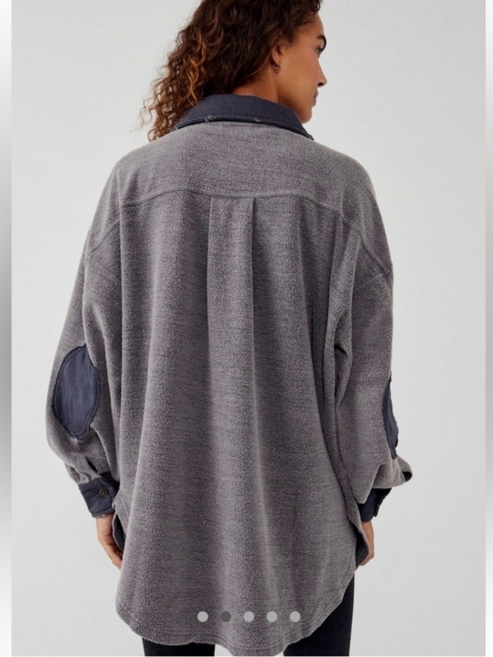 Free People Gray Teddy Shacket with Dark Trim - Picture 2 of 4
